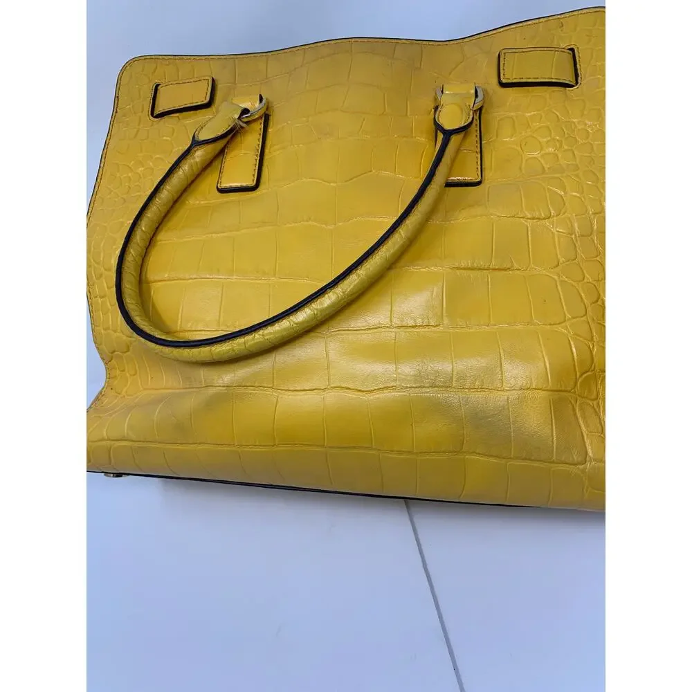 Michael Kors Dillon Croc Embossed Leather Satchel Crossbody Bag Yellow